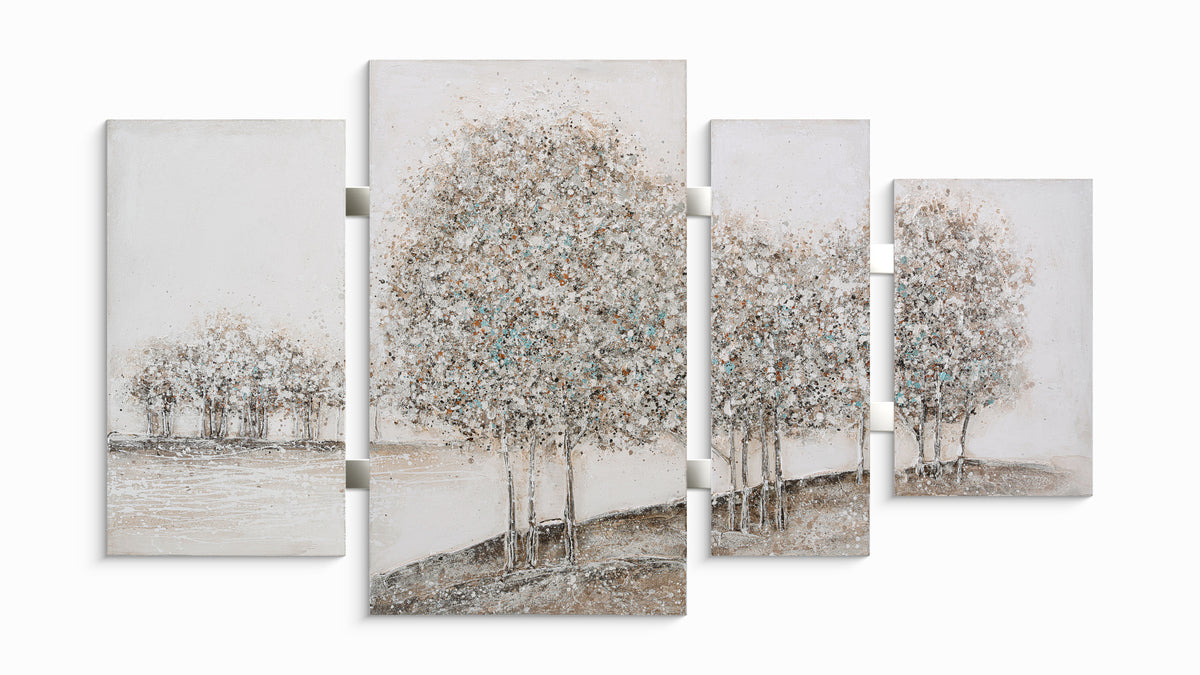 Ölgemälde handarbeit 4-teilig BÄUME 70x124 cm – Wandbild Landschaft Deko modern