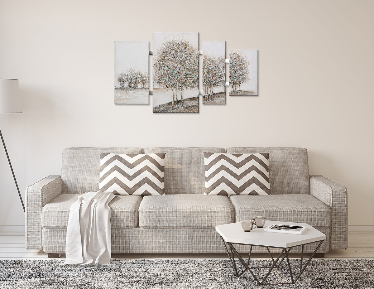 Ölgemälde handarbeit 4-teilig BÄUME 70x124 cm – Wandbild Landschaft Deko modern - Ambiente 1