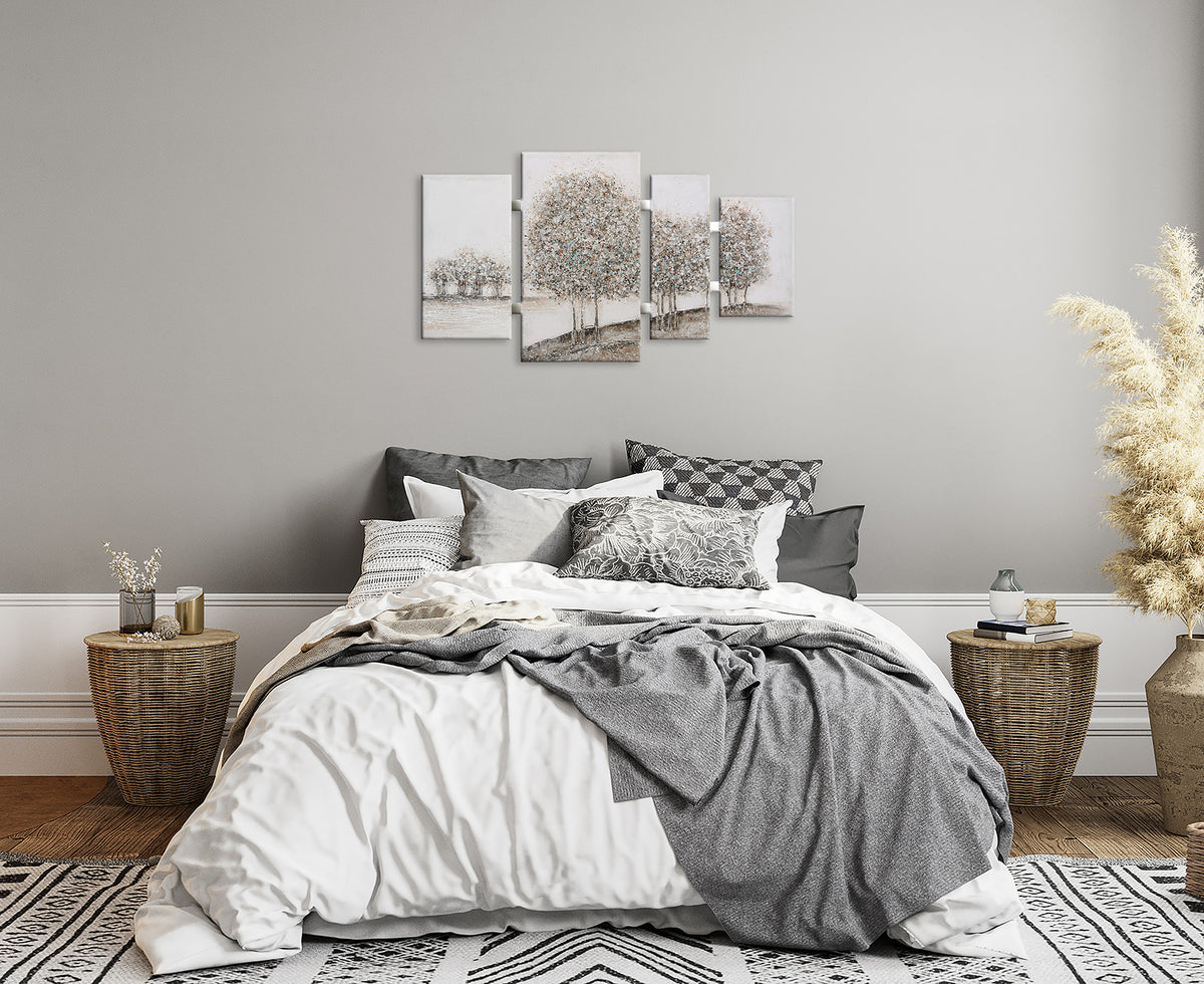Ölgemälde handarbeit 4-teilig BÄUME 70x124 cm – Wandbild Landschaft Deko modern - Ambiente 3