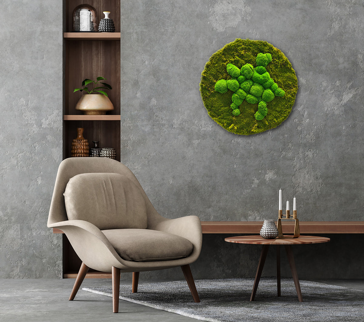 Moosbild "Mix Moos" Rund 80x80 cm - Ambiente 2