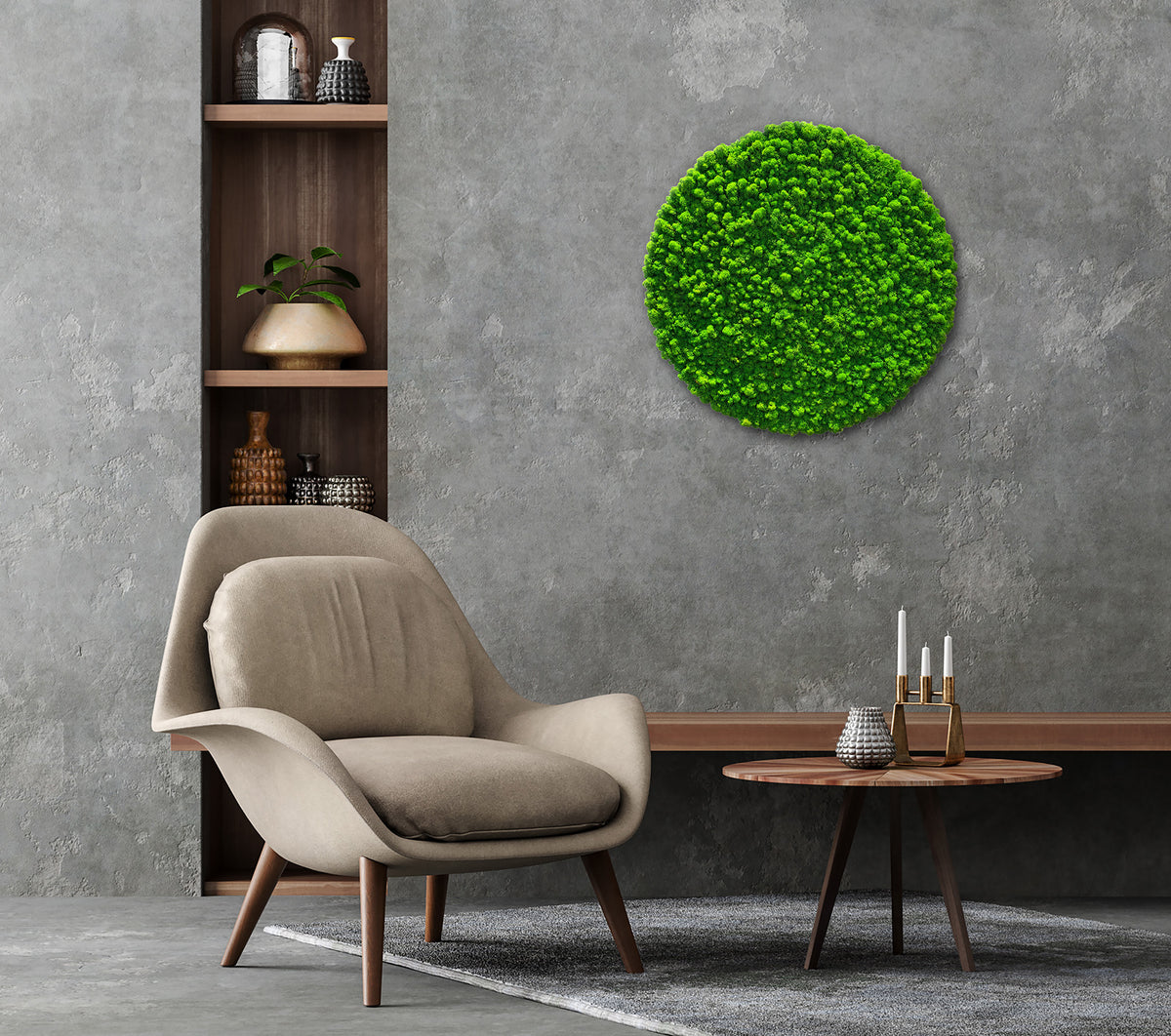 Moosbild "Rentiermoos" Rund 80x80 cm - Ambiente 2