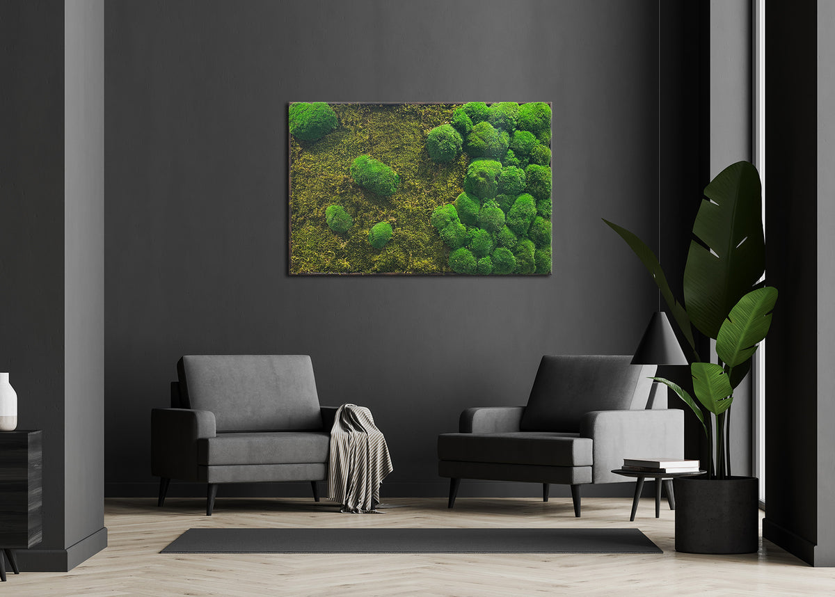 Moosbild "Mix Moos" 70x110 cm, schwarzer Rahmen - Ambiente 1