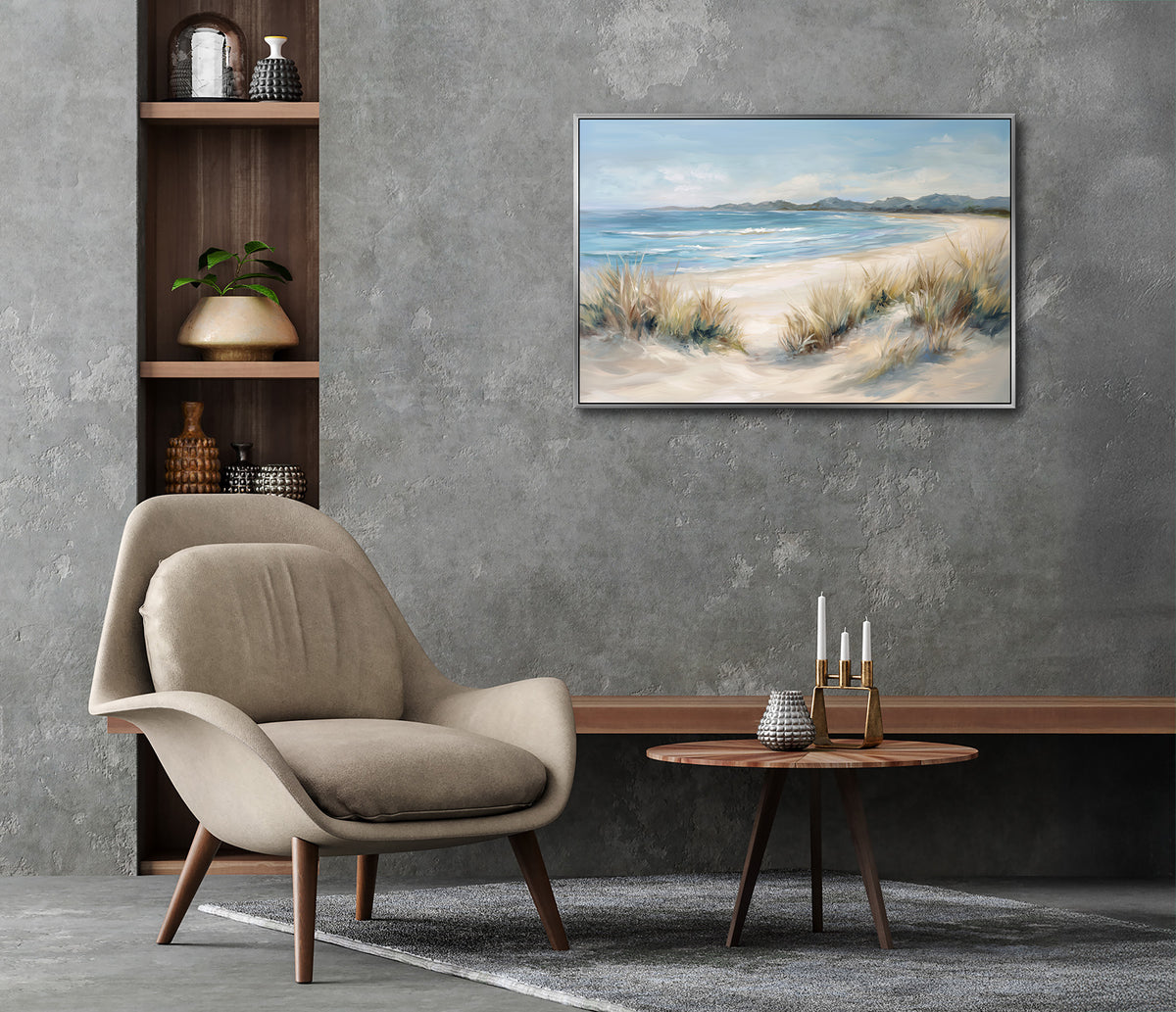 Ölgemälde handarbeit gerahmt STRAND 60x90 cm – Wandbild modern - Ambiente 1