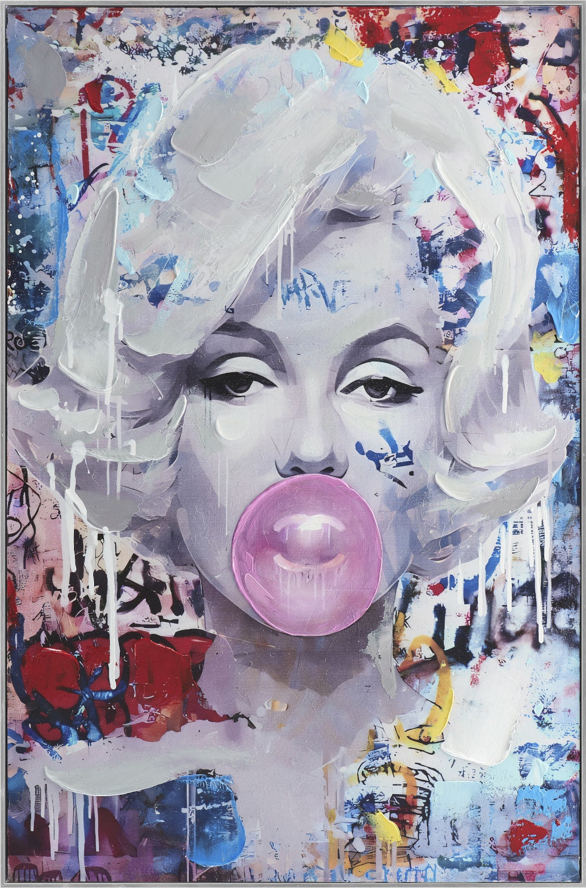 Ölgemälde handarbeit gerahmt POP ART PORTRAIT 60x90 cm – Wandbild modern bunt
