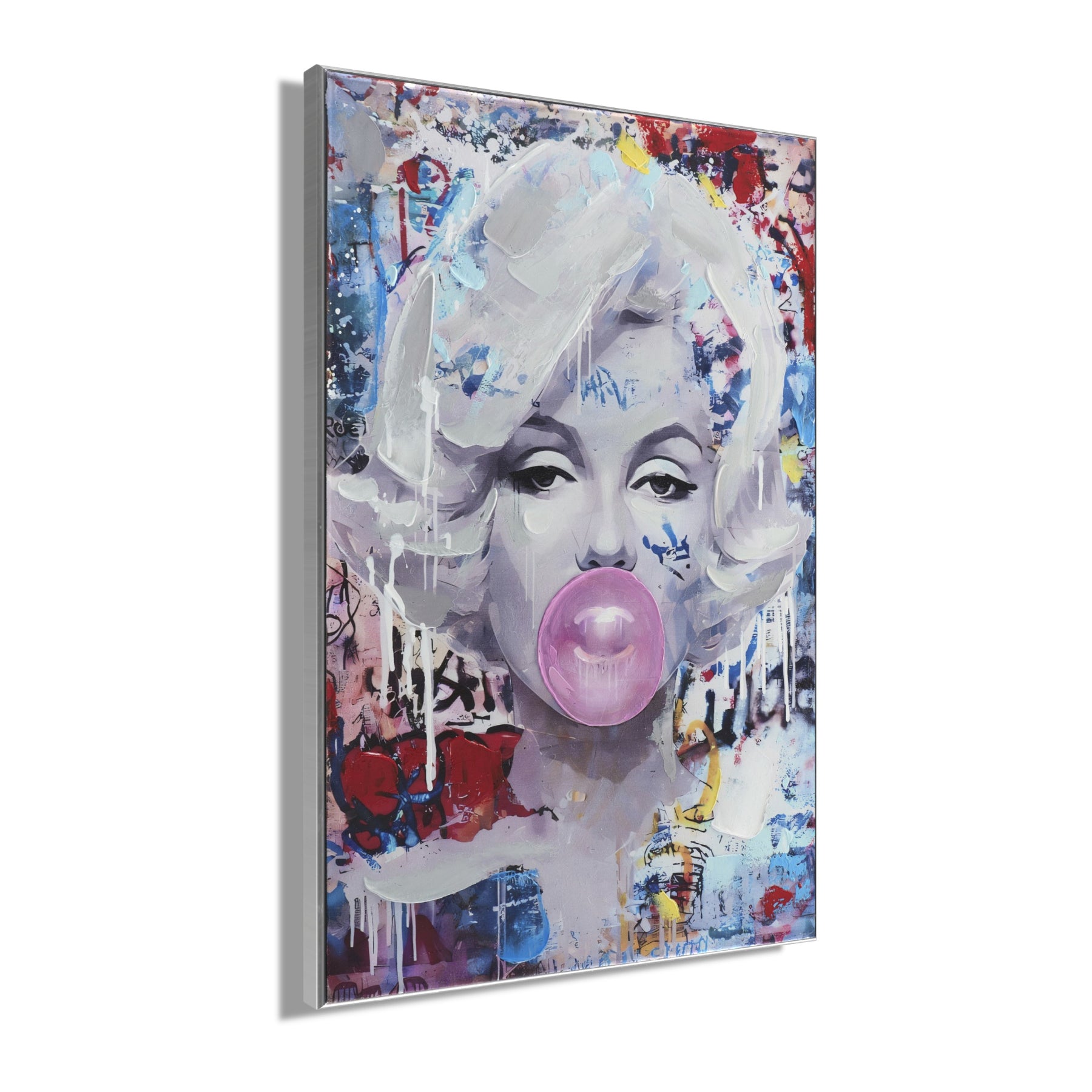 Ölgemälde handarbeit gerahmt POP ART PORTRAIT 60x90 cm – Wandbild modern bunt - Seitenansicht