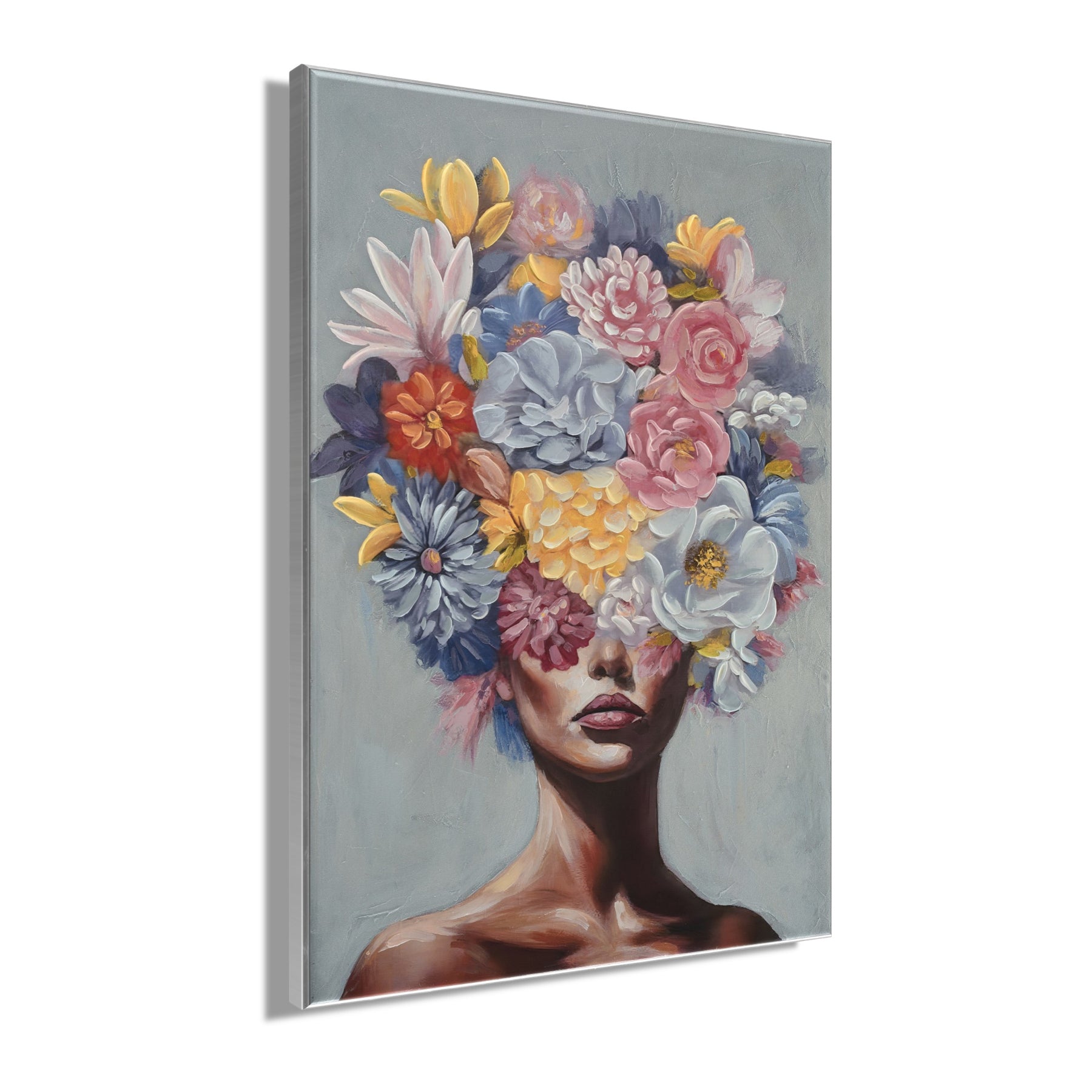 Ölgemälde handarbeit gerahmt FRAU MIT BLUMEN 60x90 cm – Wandbild Deko modern - Seitenansicht