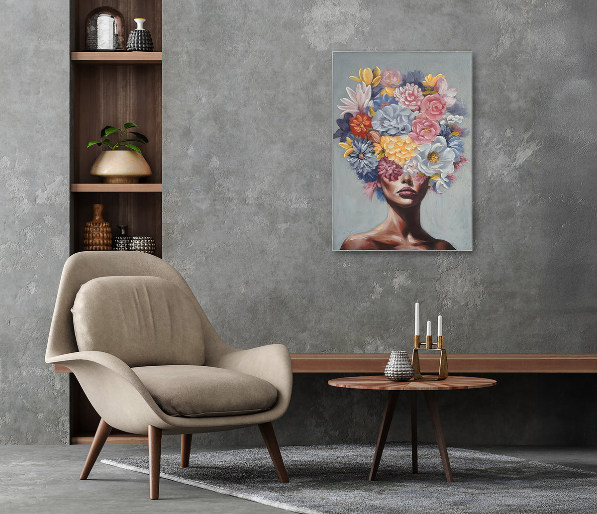 Ölgemälde handarbeit gerahmt FRAU MIT BLUMEN 60x90 cm – Wandbild Deko modern - Ambiente 1
