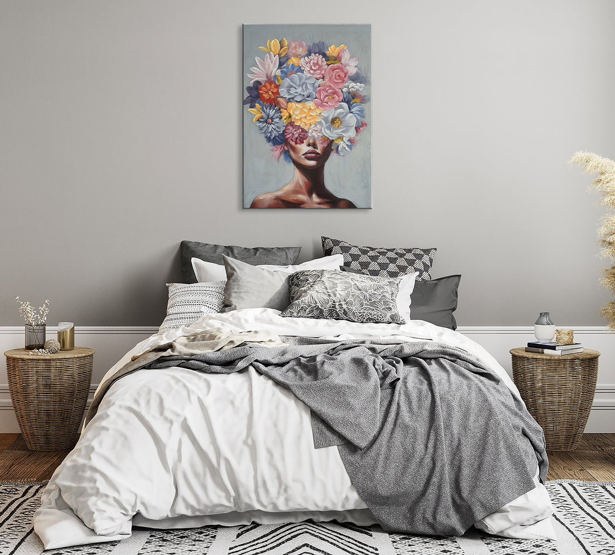 Ölgemälde handarbeit gerahmt FRAU MIT BLUMEN 60x90 cm – Wandbild Deko modern - Ambiente 2
