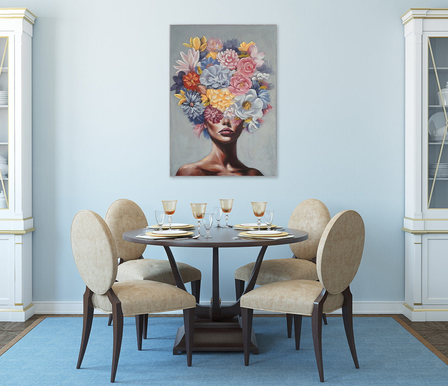 Ölgemälde handarbeit gerahmt FRAU MIT BLUMEN 60x90 cm – Wandbild Deko modern - Ambiente 3