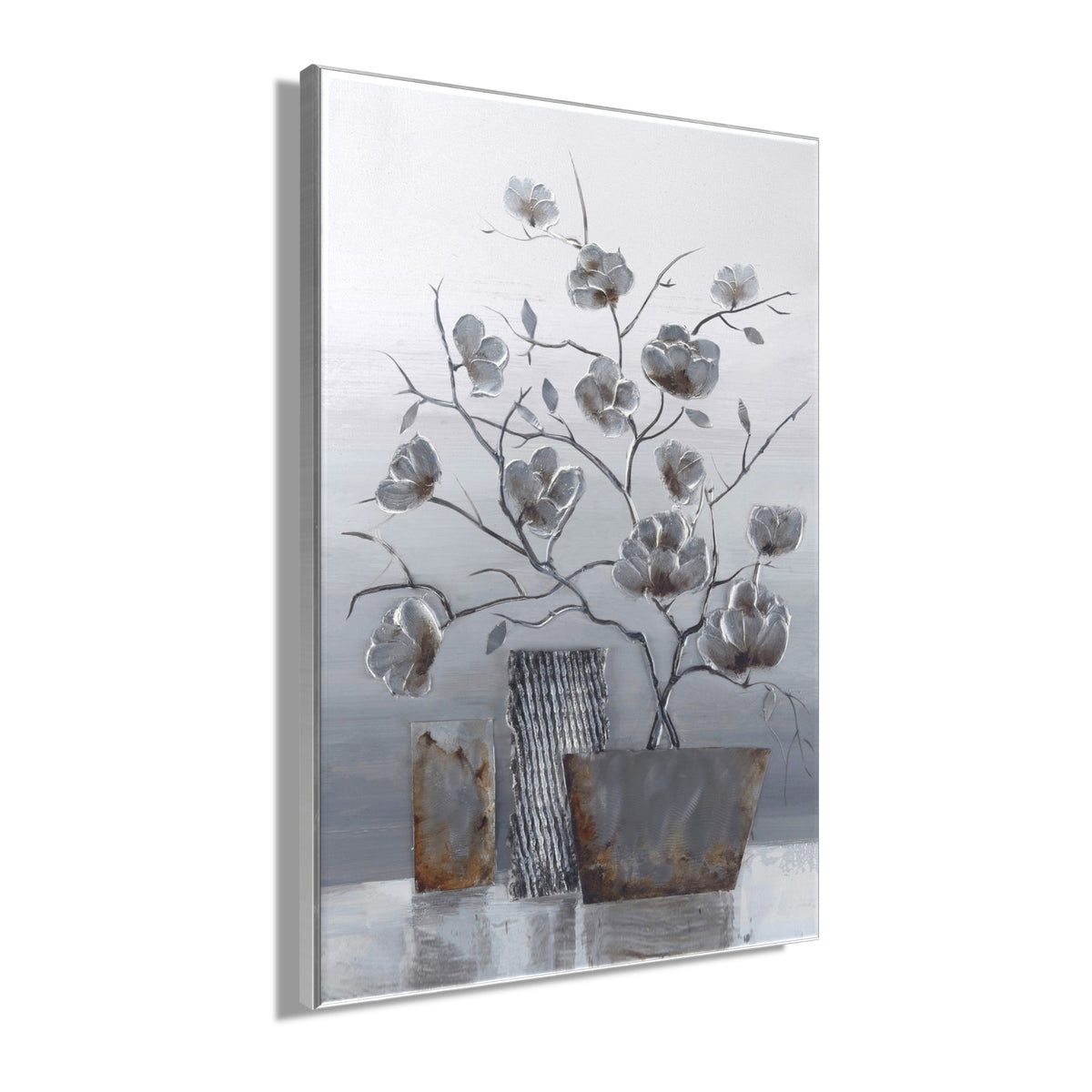Ölgemälde handarbeit gerahmt BLUMENVASE 60x90 cm – Wandbild elegant modern - Seitenansicht