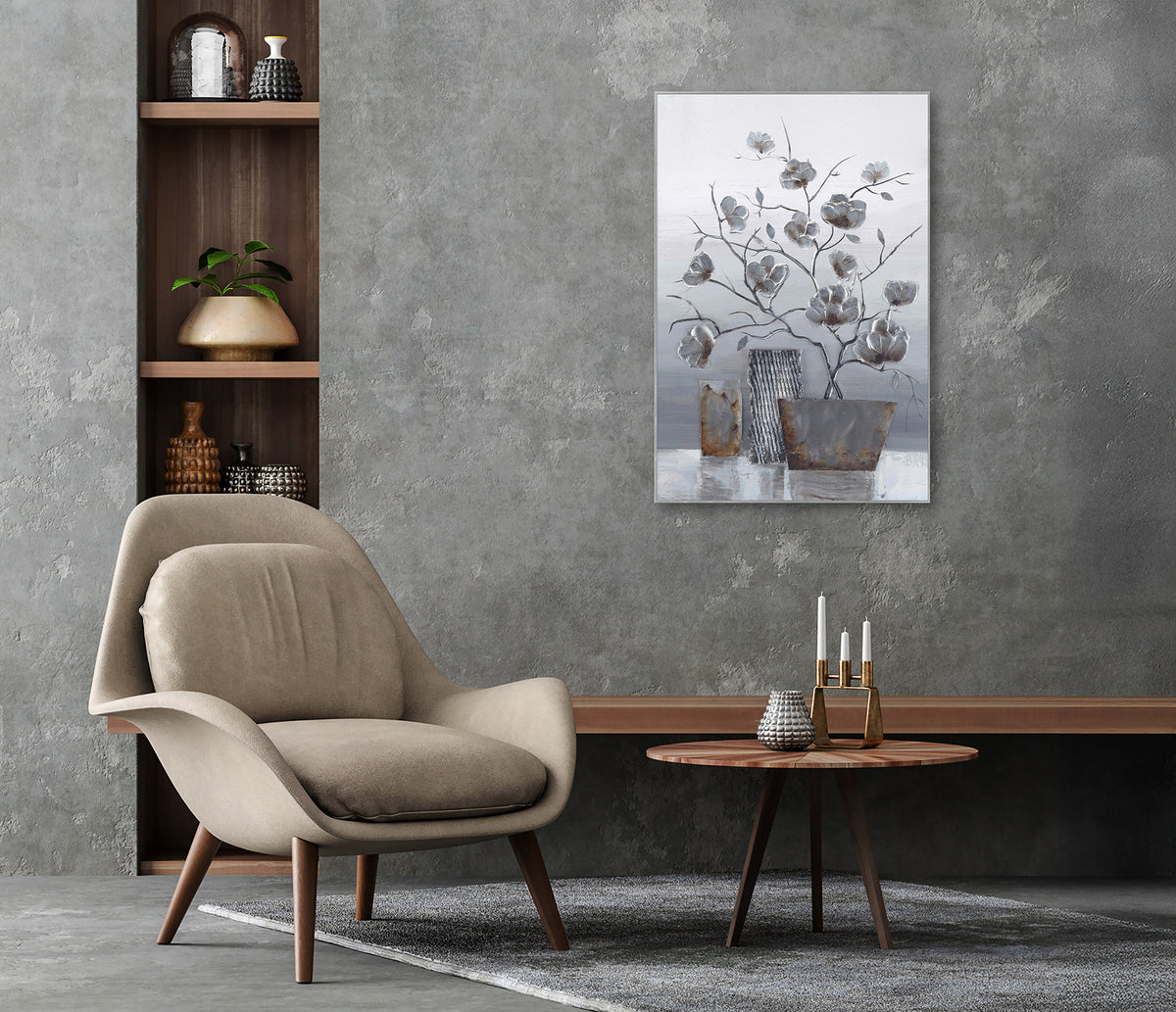 Ölgemälde handarbeit gerahmt BLUMENVASE 60x90 cm – Wandbild elegant modern - Ambiente 1