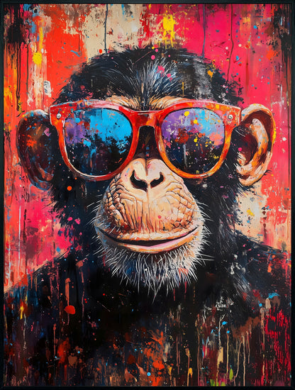 Ölgemälde handarbeit gerahmt SCHIMPANSE 60x90 cm – Wandbild Pop Art bunt