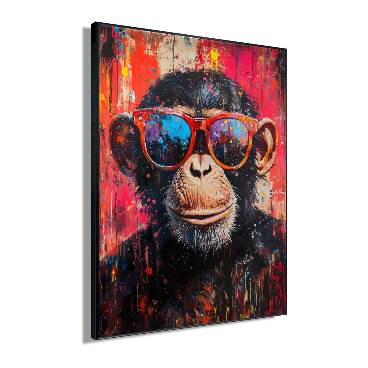 Ölgemälde handarbeit gerahmt SCHIMPANSE 60x90 cm – Wandbild Pop Art bunt - Seitenansicht