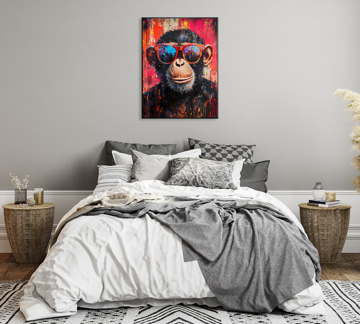 Ölgemälde handarbeit gerahmt SCHIMPANSE 60x90 cm – Wandbild Pop Art bunt - Ambiente 2