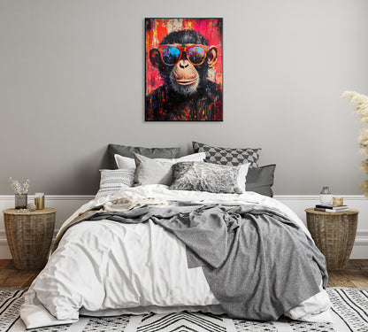 Ölgemälde handarbeit gerahmt SCHIMPANSE 60x90 cm – Wandbild Pop Art bunt - Ambiente 2