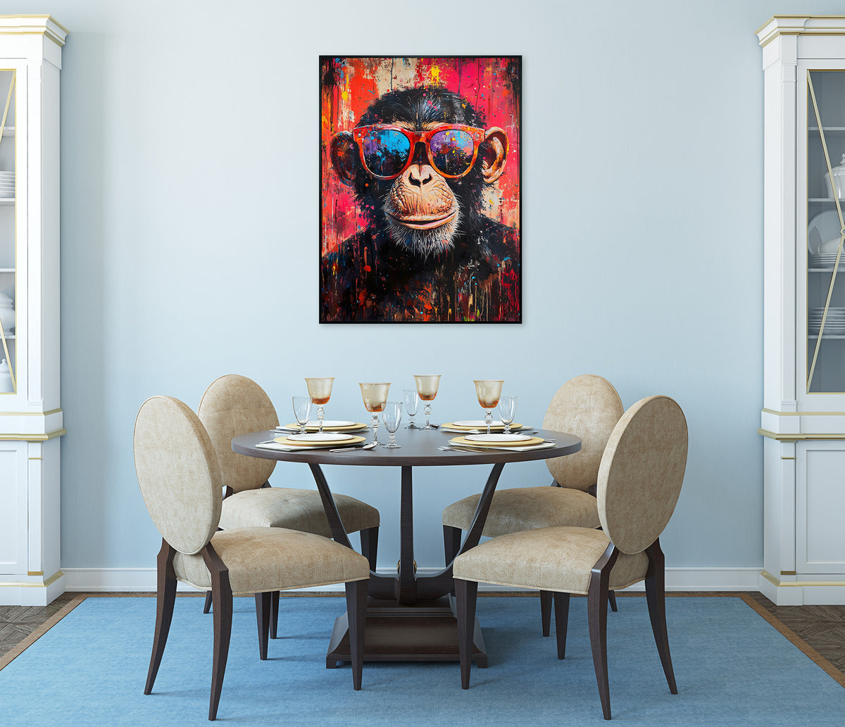 Ölgemälde handarbeit gerahmt SCHIMPANSE 60x90 cm – Wandbild Pop Art bunt - Ambiente 3