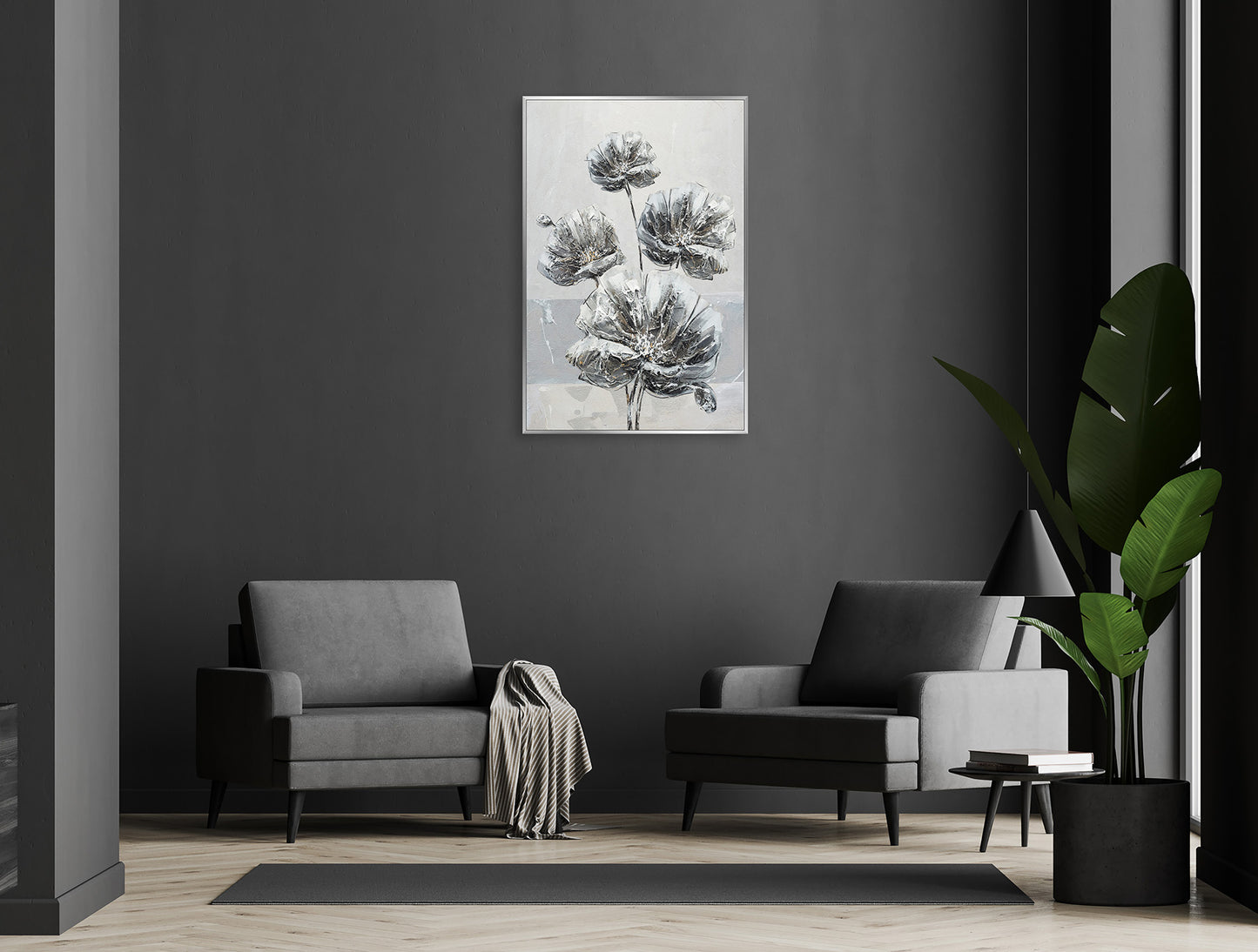 Ölgemälde handarbeit gerahmt BLUMEN 78x118 cm – Wandbild Deko modern - Ambiente 2