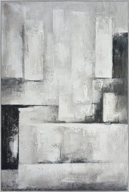 Ölgemälde handarbeit gerahmt ABSTRAKT 78x118 cm – Wandbild Deko grau