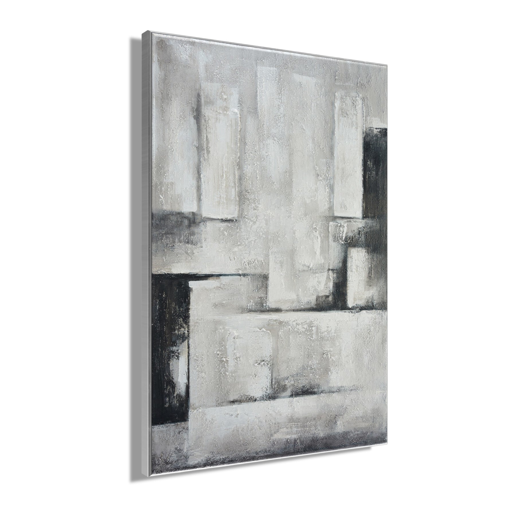Ölgemälde handarbeit gerahmt ABSTRAKT 78x118 cm – Wandbild Deko grau - Seitenansicht