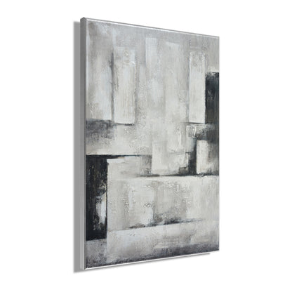 Ölgemälde handarbeit gerahmt ABSTRAKT 78x118 cm – Wandbild Deko grau - Seitenansicht