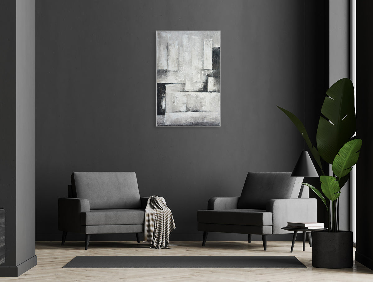 Ölgemälde handarbeit gerahmt ABSTRAKT 78x118 cm – Wandbild Deko grau - Ambiente 2