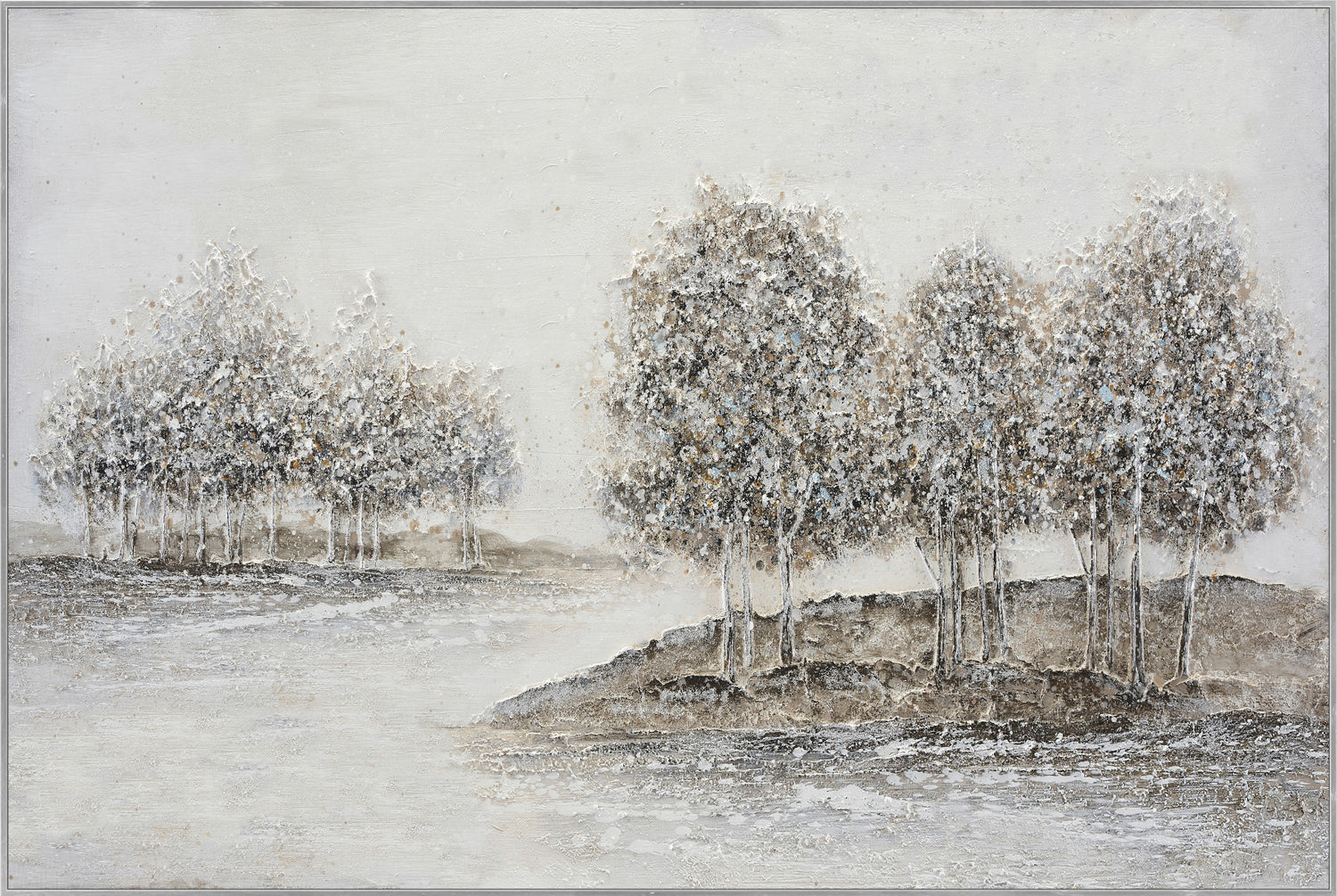Ölgemälde handarbeit gerahmt BÄUME 78x118 cm – Wandbild Deko neutral