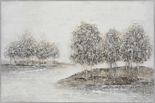 Ölgemälde handarbeit gerahmt BÄUME 78x118 cm – Wandbild Deko neutral