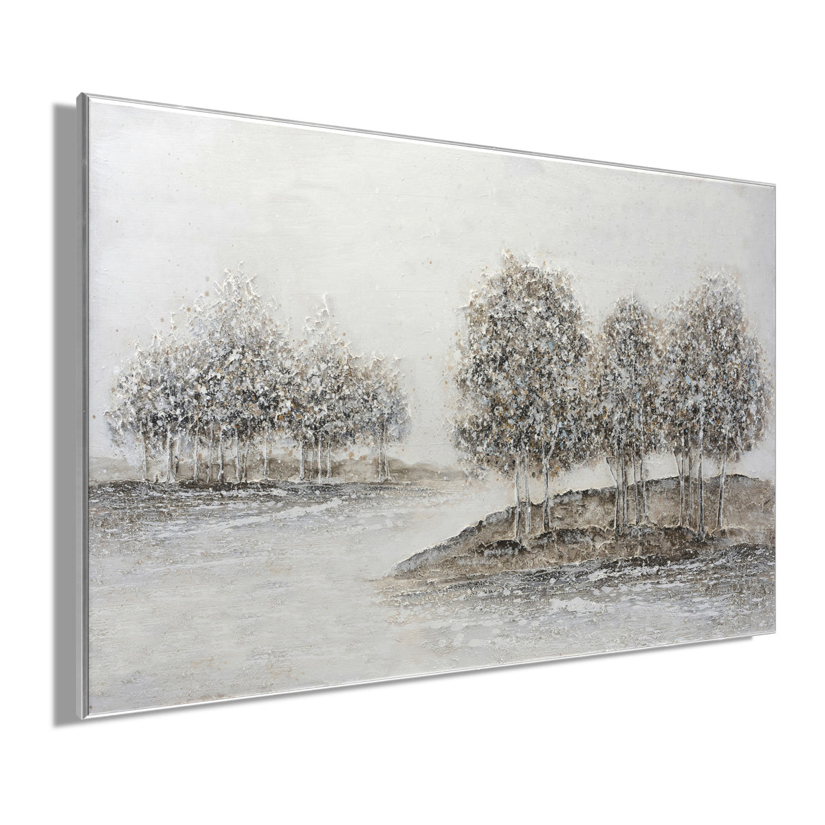 Ölgemälde handarbeit gerahmt BÄUME 78x118 cm – Wandbild Deko neutral - Seitenansicht