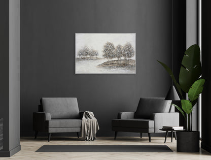 Ölgemälde handarbeit gerahmt BÄUME 78x118 cm – Wandbild Deko neutral - Ambiente 1
