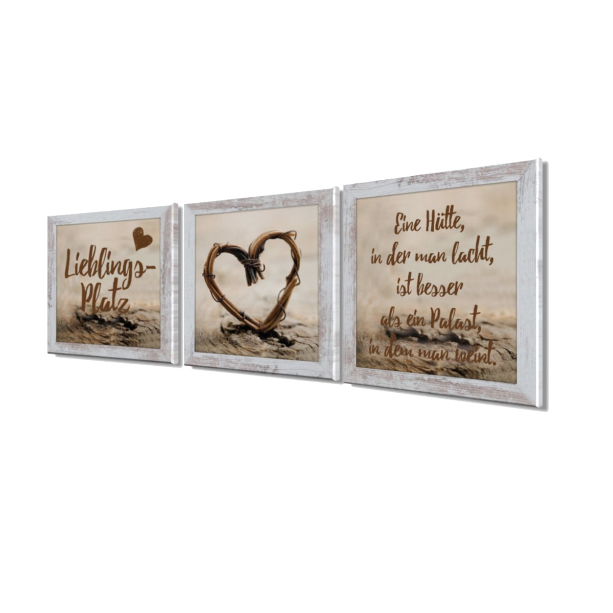 3er-Set gerahmte Bilder LIEBLINGSPLATZ 3x23x23 cm – Wanddeko modern - Seitenansicht