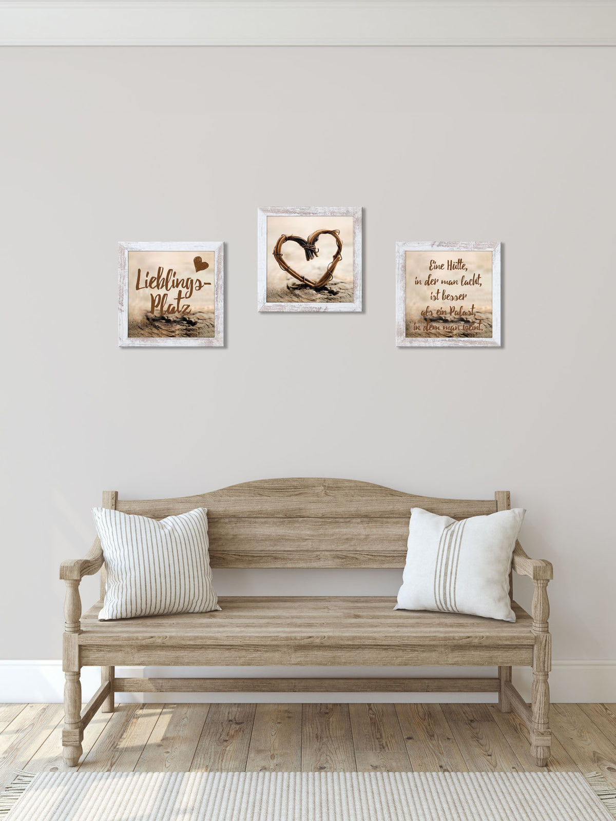 3er-Set gerahmte Bilder LIEBLINGSPLATZ 3x23x23 cm – Wanddeko modern - Ambiente 1