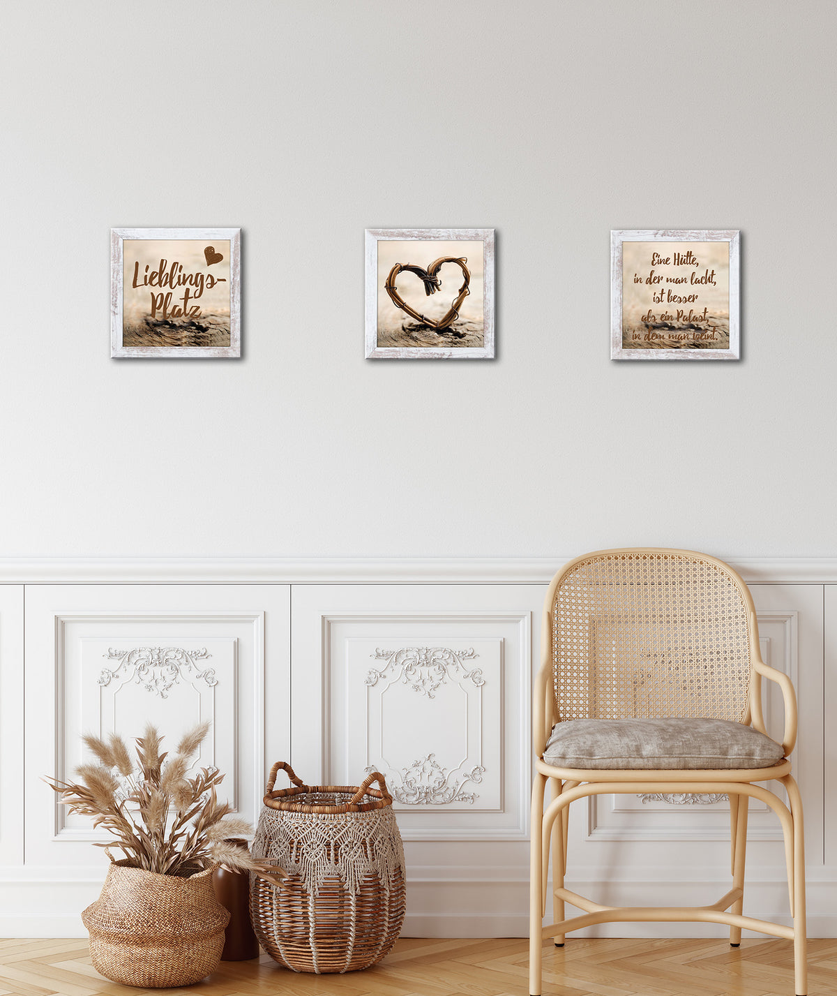 3er-Set gerahmte Bilder LIEBLINGSPLATZ 3x23x23 cm – Wanddeko modern - Ambiente 3