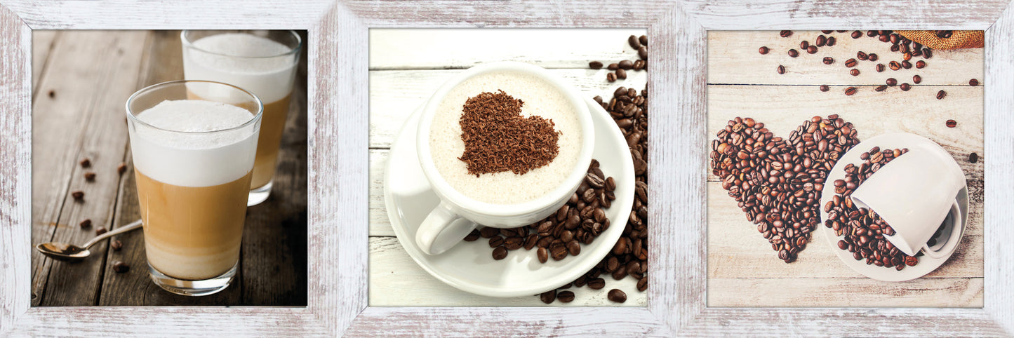 3er-Set gerahmte Bilder KAFFEE 3x23x23 cm – Deko für Küche & Bar