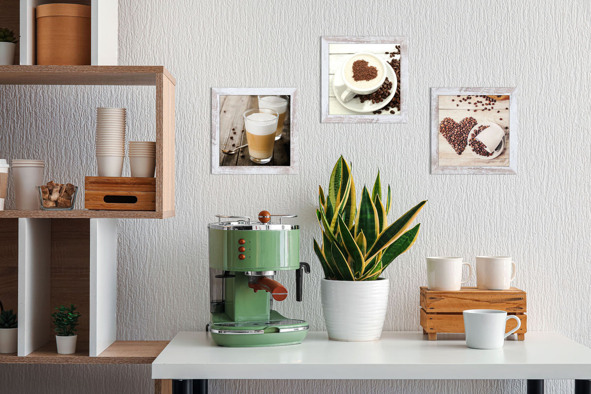 3er-Set gerahmte Bilder KAFFEE 3x23x23 cm – Deko für Küche & Bar - Ambiente 1