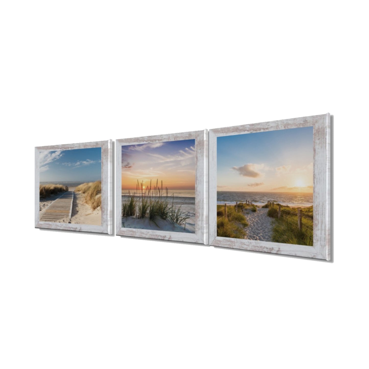3er-Set gerahmte Bilder STRÄNDE 3x23x23 cm – Maritime Wanddeko - Seitenansicht