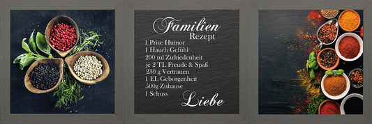 3er-Set gerahmte Bilder FAMILIENREZEPT 3x23x23 cm – Küche & Essen