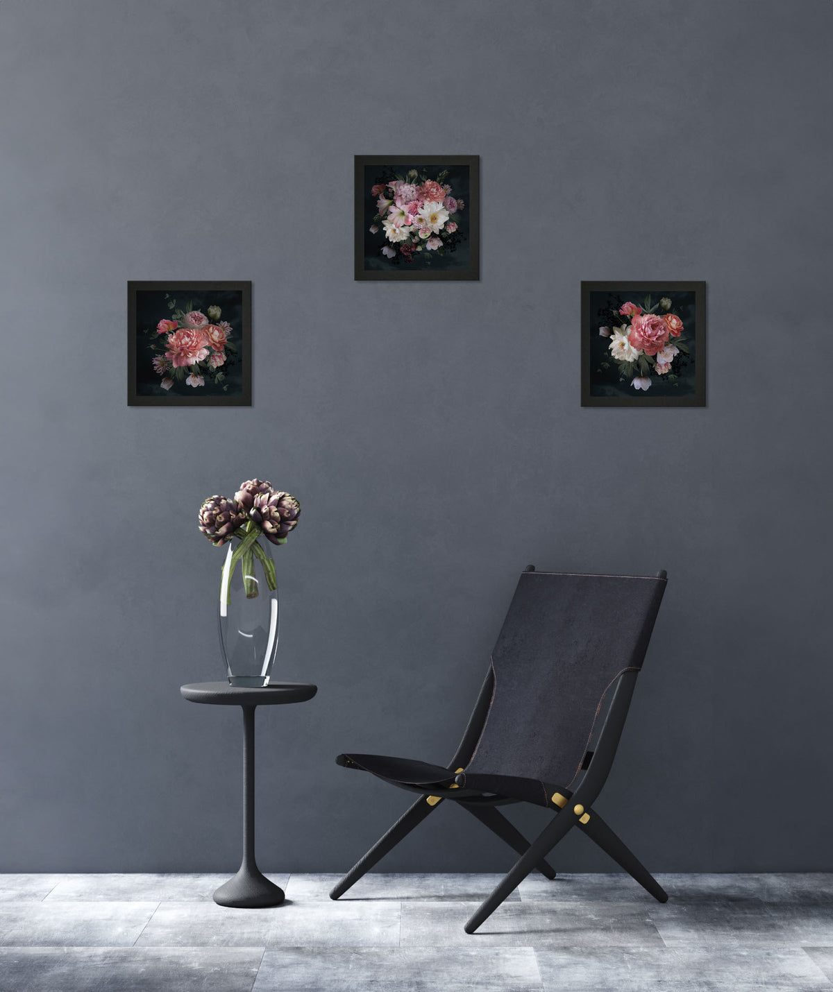 3er-Set gerahmte Bilder BLUMEN 3x23x23 cm – Deko modern - Ambiente 1