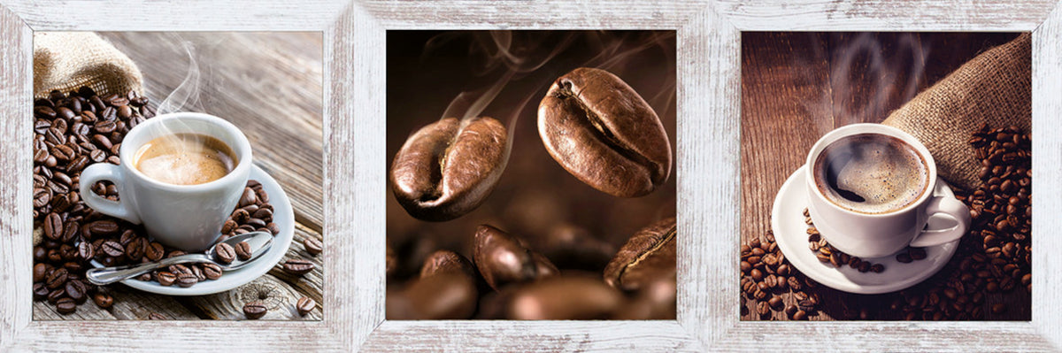 3er-Set gerahmte Bilder KAFFEE BOHNEN 3x23x23 cm – Deko modern