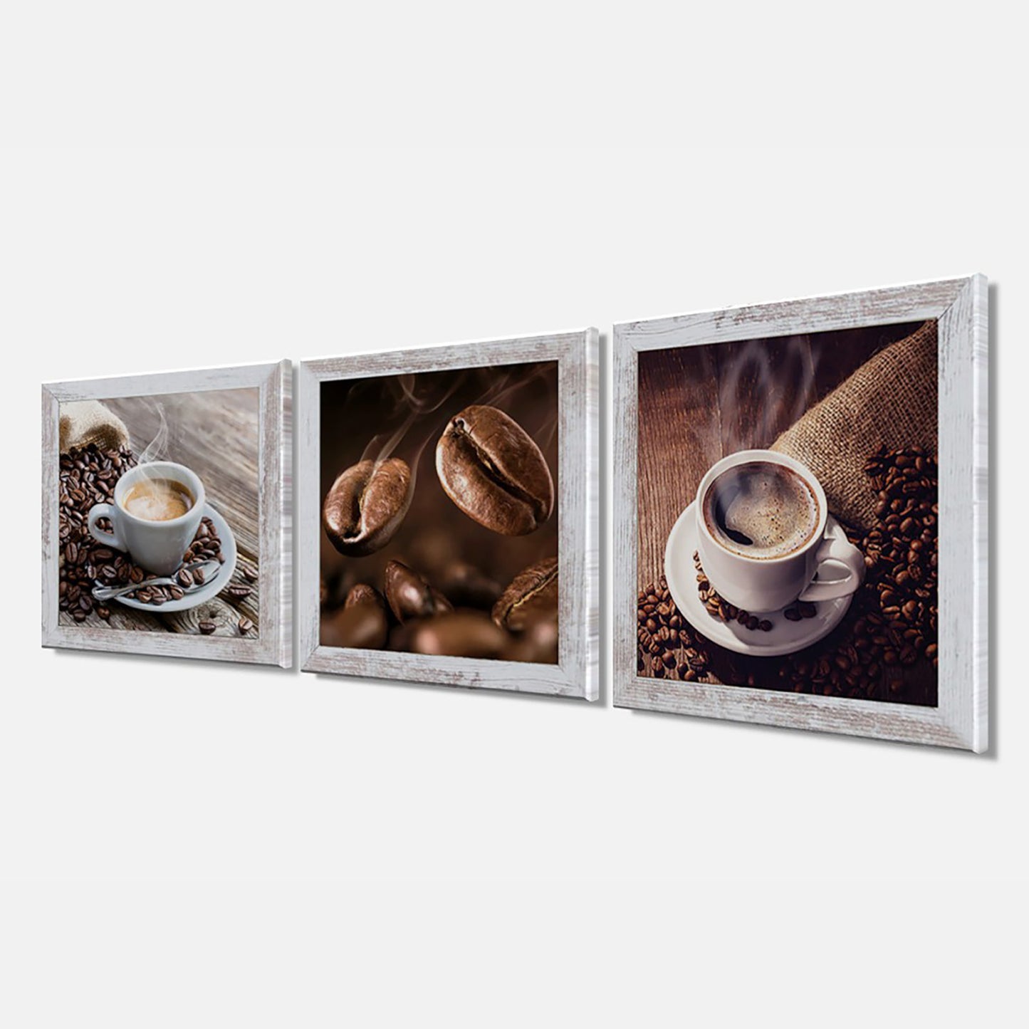 3er-Set gerahmte Bilder KAFFEE BOHNEN 3x23x23 cm – Deko modern - Seitenansicht