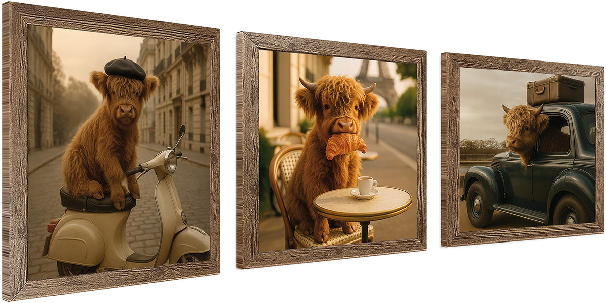 3er-Set gerahmte Bilder HOCHLANDRIND PARIS 3x23x23 cm – Deko Essbereich - Seitenansicht