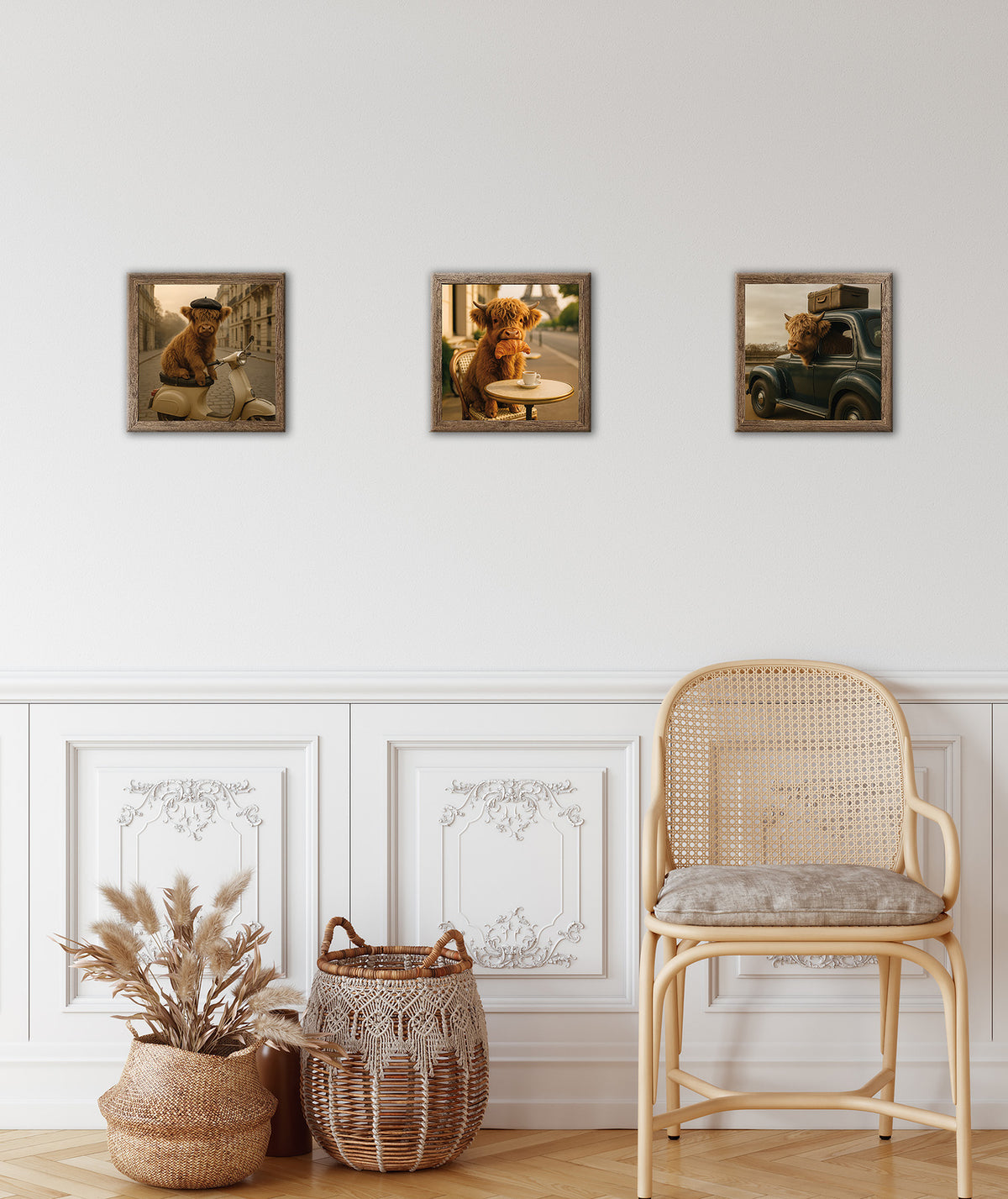 3er-Set gerahmte Bilder HOCHLANDRIND PARIS 3x23x23 cm – Deko Essbereich - Ambiente 3