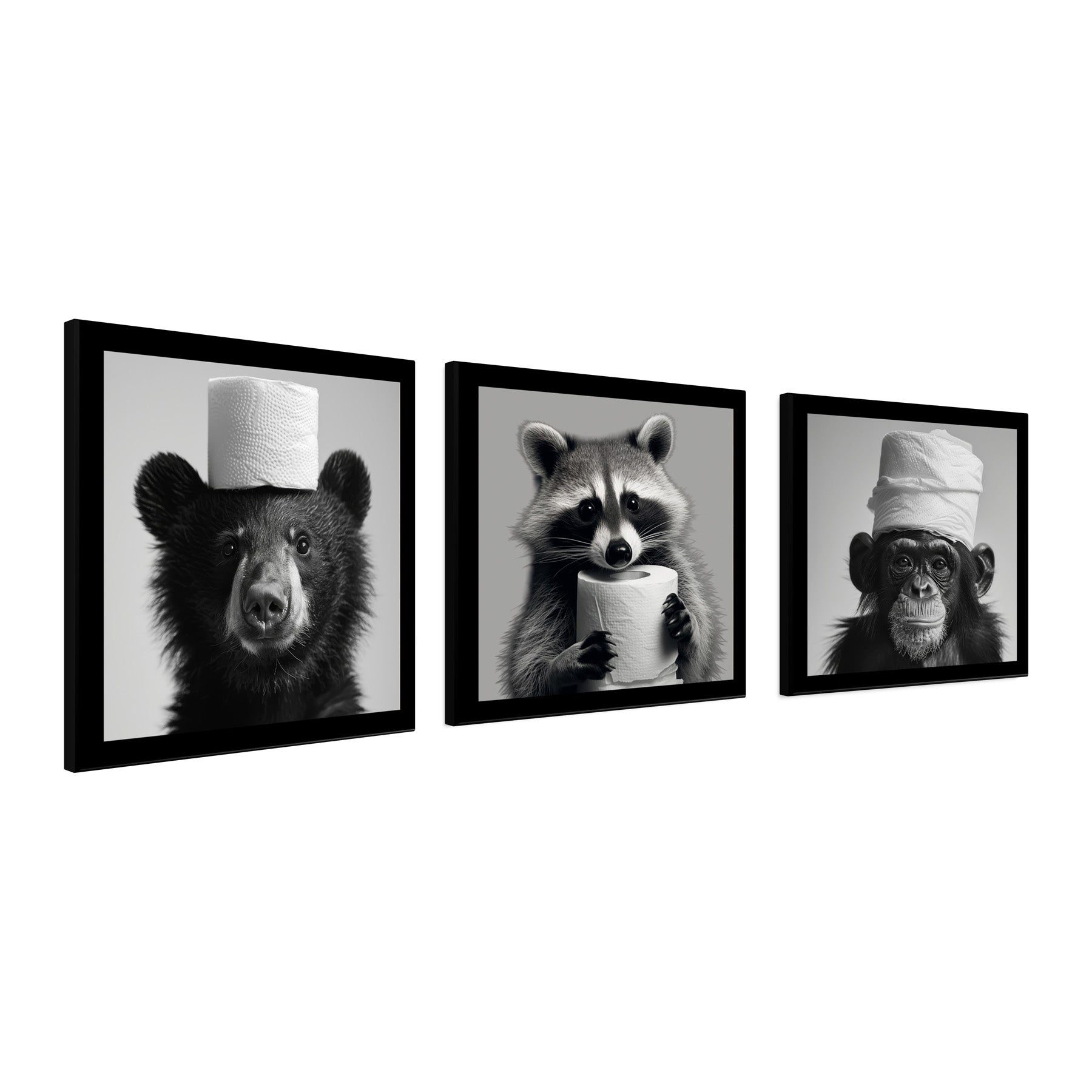 3er-Set gerahmte Bilder WC Tiere 3x23x23 cm – Tiermotiv modern - Seitenansicht