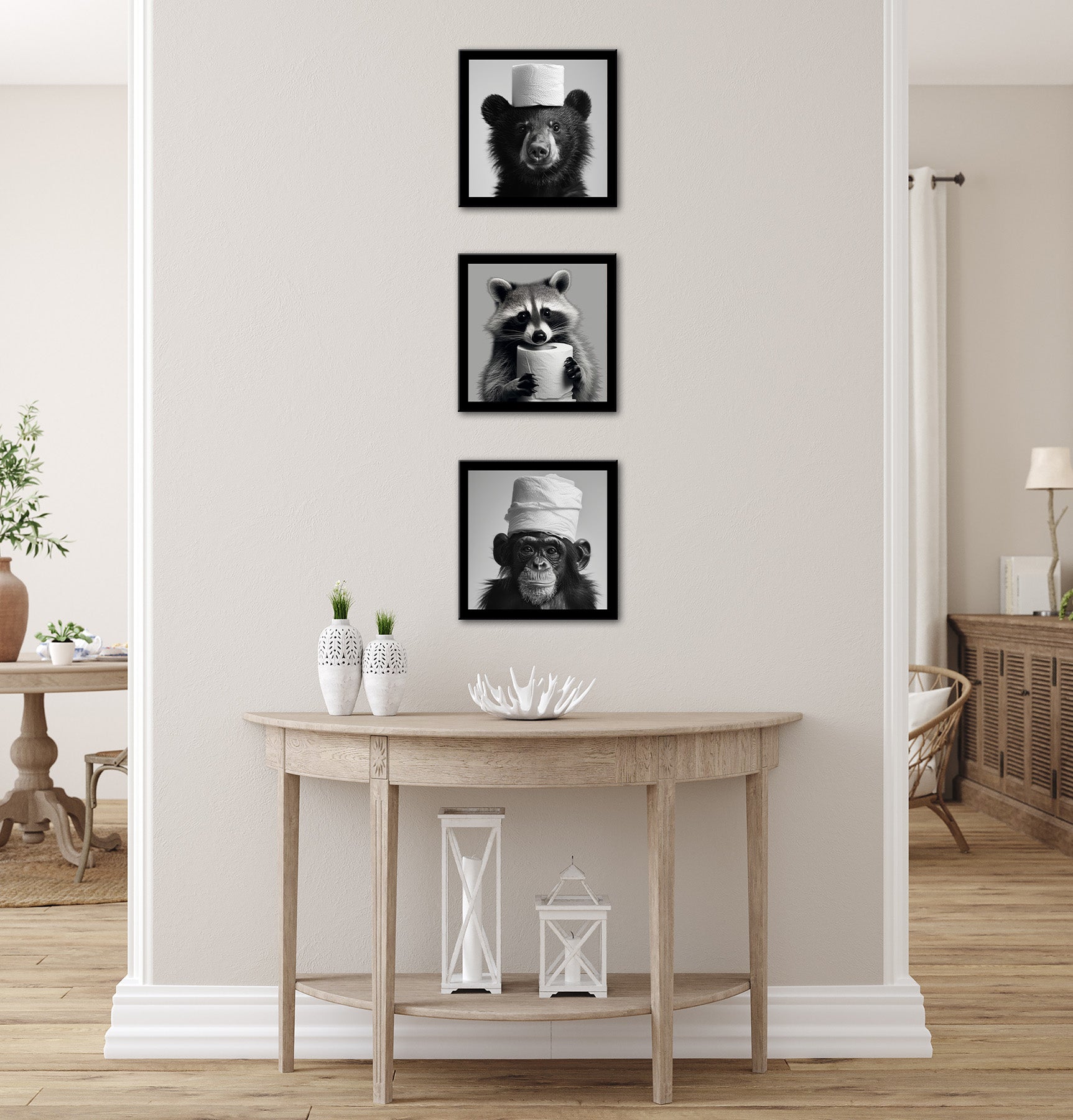 3er-Set gerahmte Bilder WC Tiere 3x23x23 cm – Tiermotiv modern - Ambiente 2