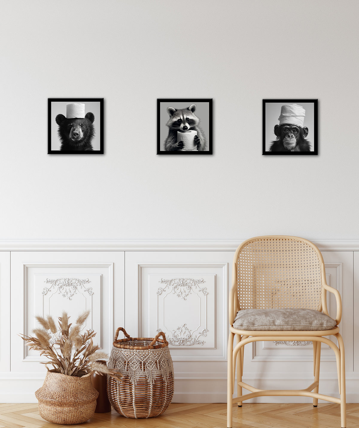 3er-Set gerahmte Bilder WC Tiere 3x23x23 cm – Tiermotiv modern - Ambiente 3