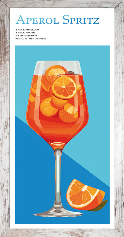 Wandbild gerahmt APEROL SPRITZ MIT SPRUCH 23x49 cm – Wanddeko