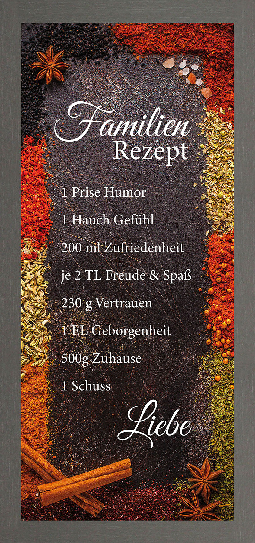 Wandbild gerahmt GEWÜRZE MIT FAMILIENREZEPT 23x49 cm – Wanddeko