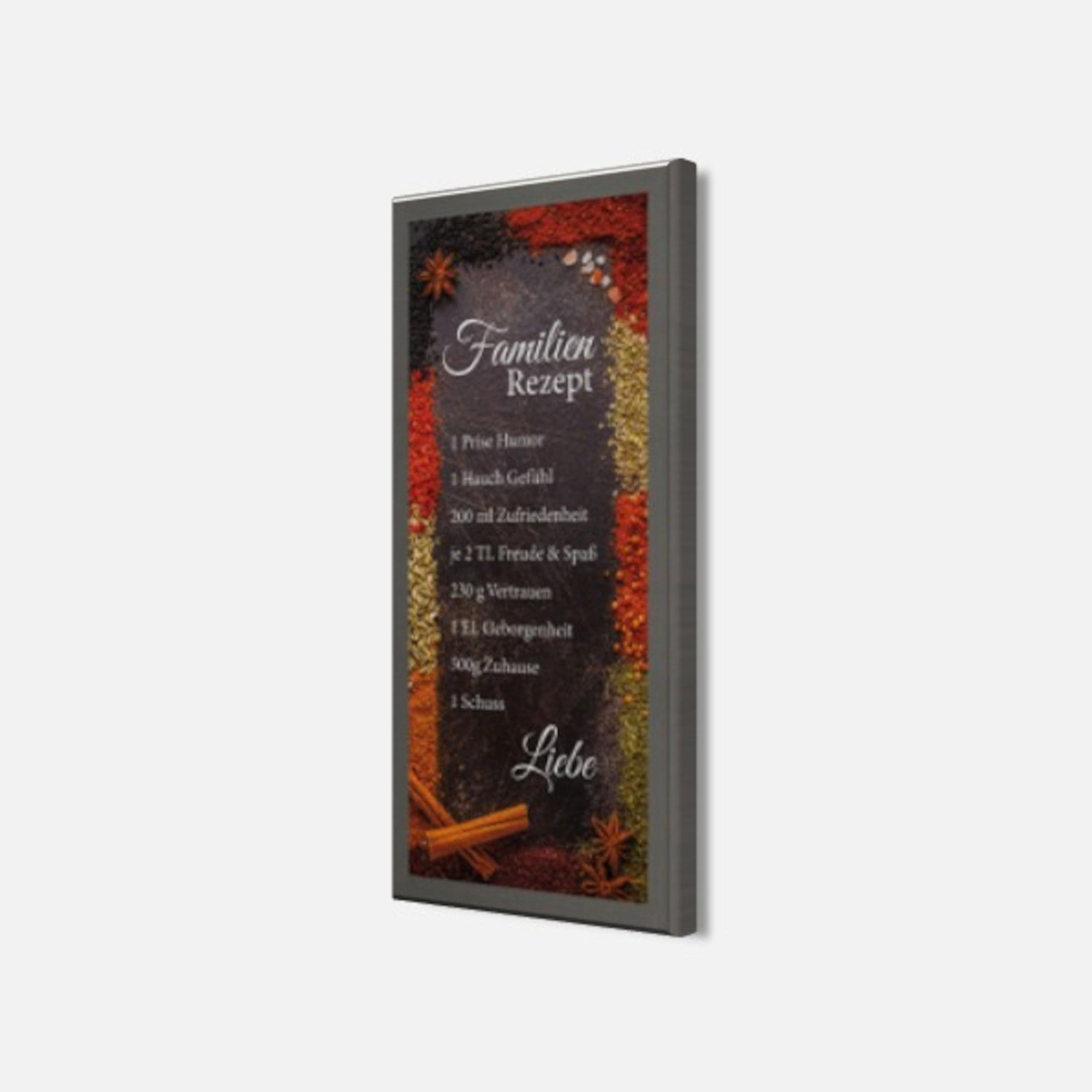 Wandbild gerahmt GEWÜRZE MIT FAMILIENREZEPT 23x49 cm – Wanddeko - Seitenansicht
