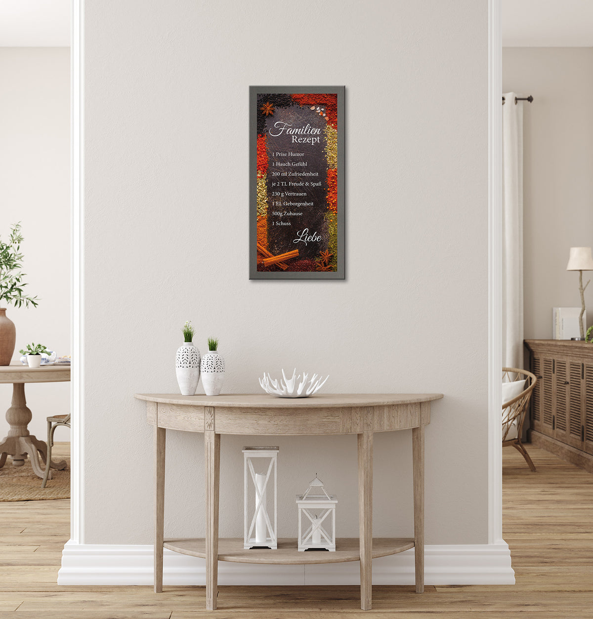 Wandbild gerahmt GEWÜRZE MIT FAMILIENREZEPT 23x49 cm – Wanddeko - Ambiente 1