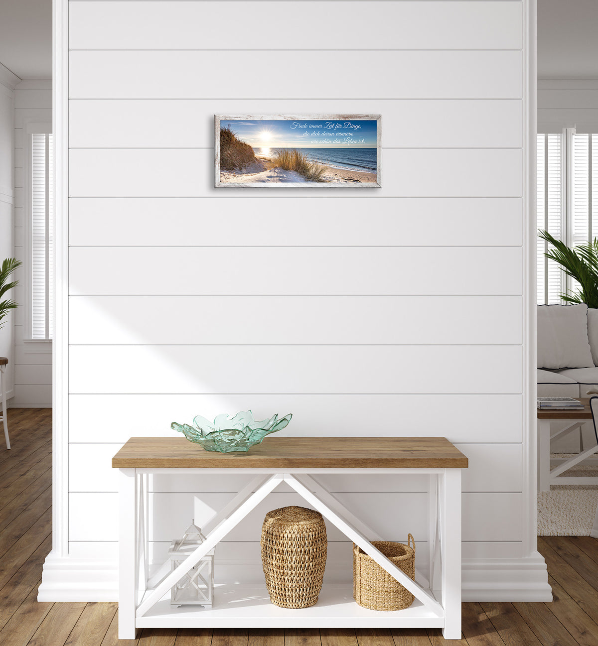 Wandbild gerahmt STRAND MIT SPRUCH ZEIT 23x49 cm – Natur Wanddeko modern - Ambiente 3