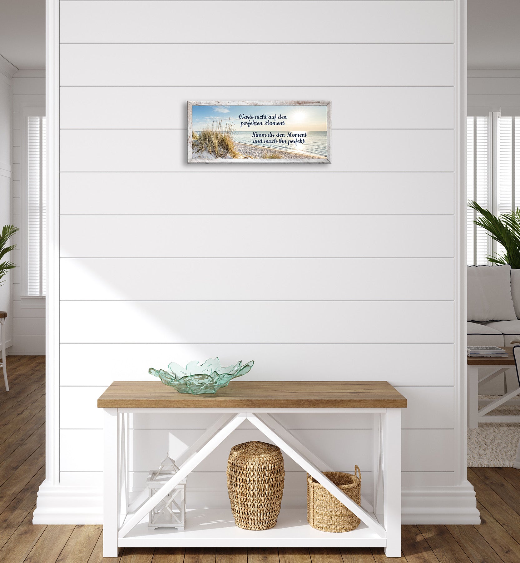 Wandbild gerahmt STRAND MIT SPRUCH MOMENT 23x49 cm – Natur Wanddeko modern - Ambiente 3